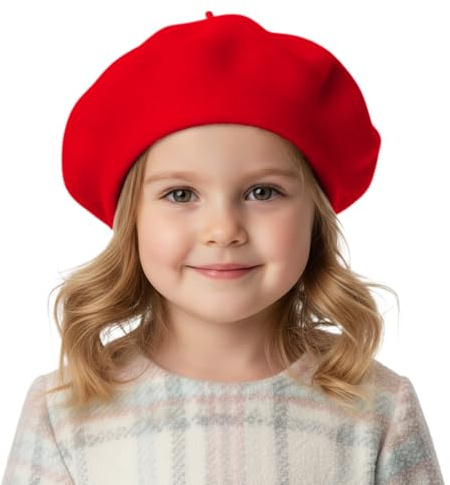 TopTie Boina Clásica Francesa de Lana para Niños y Niñas de 2 a 8 Años, Rojo