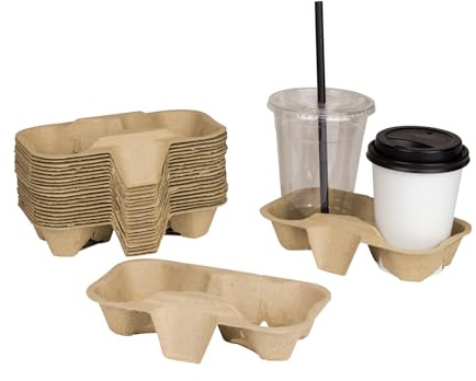 Karat Disposable Drink Carrier | 600 Pack | 2-Cup Molded Fiber Drink Carrier Tray (8-24 oz Cups) Sturdy, Easy to Carry for Business