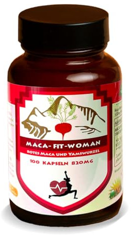 Maca Woman 100 Kapseln, rote Maca plus Yamswurzel, Original aus Peru Zertifiziert, rein pflanzlich ohne Zusatzstoffe, reines rotes Maca Wurzel Pulver, Vegan Gluten und Laktose frei.
