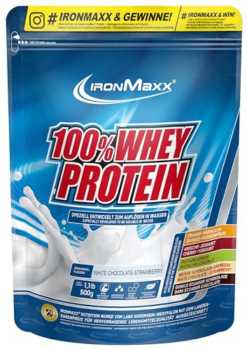 IronMaxx 100% Whey Protein Pulver - Erdbeere Weiße Schokolade 500g Beutel | zuckerreduziertes, wasserlösliches Eiweißpulver aus Molkenprotein | viele verschiedene Geschmacksrichtungen