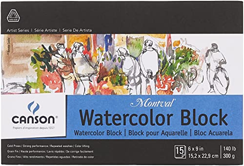 Canson Artist Series Montval Watercolor Paper, Fold Over Block, 6x9 inches, 15 Sheets (140lb/300g) - Artist Paper for Adults and Students - Watercolors, Mixed Media, Markers and Art Journaling