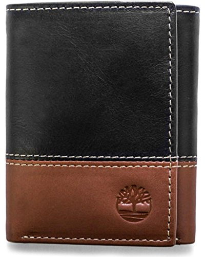 Timberland Herren Ledergeldbörse mit Ausweisfenster Reisezubehör-Dreifachgefaltete Brieftasche, Schwarz/Braun (Hunter), Einheitsgröße