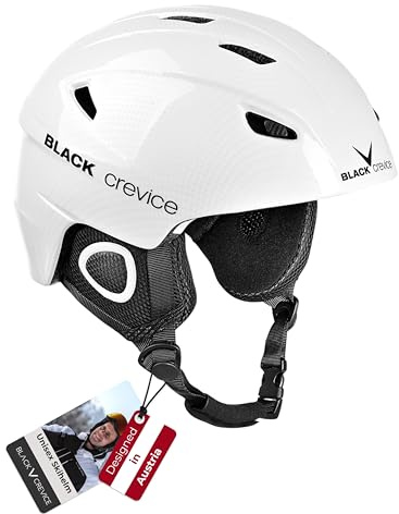BLACK CREVICE Casco de esquí Kitzbühel I Casco de esquí de diseño Deportivo para Hombre y Mujer I Casco de esquí de policarbonato Transpirable I Talla Ajustable (XS, Blanco Carbono)