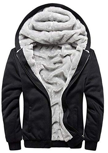 MANLUODANNI Homme Hiver Chaud Sweats Épaisse Veste à Capuche Doublée Polaire Manteaux Doux Hoodie Blousons Sweat-Shirts Manches Longues en Polyeste et Cotton Noir M