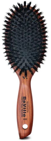 Spornette Deville Boar Bristle Wooden Paddle Hair Brush for Women - Cushion Oval Hair Straightening Brush for Blow Drying, Detangling, Smoothing & Styling