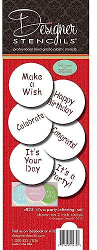 Designer Stencils It's a Party Cookie Stencil Set, (HAPPY BIRTHDAY - CONGRATS - IT'S A PARTY - MAKE A WISH - CELEBRATE), Beige/semi-transparent