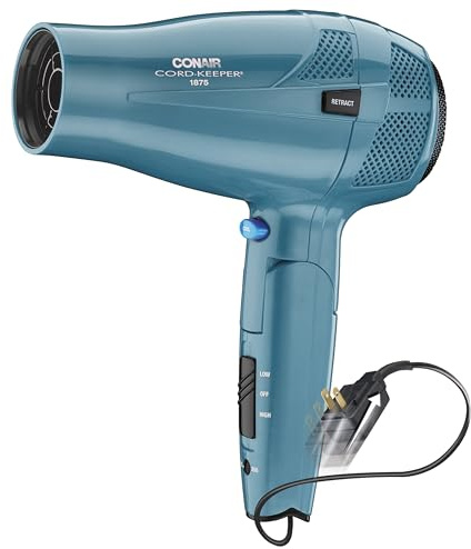 Conair Travel Hair Dryer, Dual Voltage, Folding Handle, 1875W, Blue