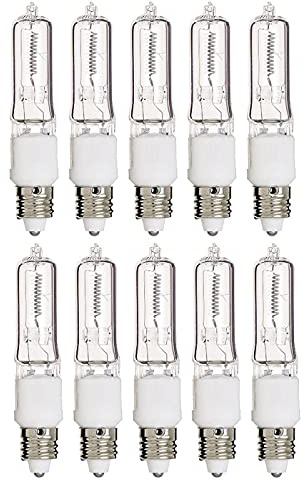 Pack of 10 – 100 Watt JDE11 Halogen candelabra bulb–100W T4 120V Light Bulbs-Clear Finish- E11 Mini-Candelabra Base T4 Bulb–Dimmable-Warm White Color– Q100CL/MC, for Chandeliers, Pendants, Table Lamps