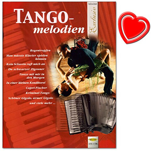 Tangomelodien für Akkordeon - wohlklingende Bearbeitungen im mittelschweren Bereich erfreuen jeden Spieler - Akkordeonnoten mit bunter herzförmiger Notenklammer