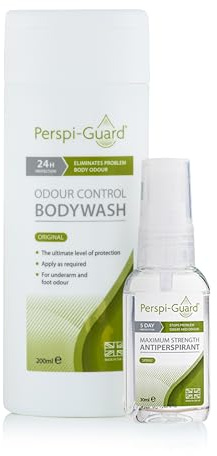 Perspi-Guard Sweat Defence, Antibacterial Body Wash & Strong Antiperspirant, Deodorant for Men and Women to Stop Sweat & Odour 200ml 30ml