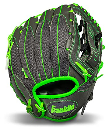 Franklin Sports Teeball Infinite Web/Shok-Sorb Combo Series Fielding Left Hand Glove, 10.5-Inch, Graphite/Lime