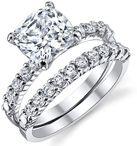 Metal Masters CO. Womens 2.5Ct Wedding Engagement Ring Band Set Fabulous Cushion CZ Sterling Silver 925