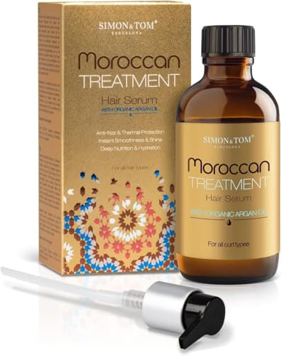 Simon&Tom - Moroccan Treatment - Sérum pour Cheveux - À l'huile d'Argan Biologique Pure - Nourrit et Hydrate - Cheveux Doux et Brillants-Bouclés et Lisses-Sans paraben-Ecocert/100ml - Made in Spain