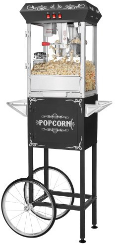 Foundation Popcorn Machine with Cart - 8oz Popper with Stainless-Steel Kettle, Warming Light, and Accessories by Great Northern Popcorn (Black)