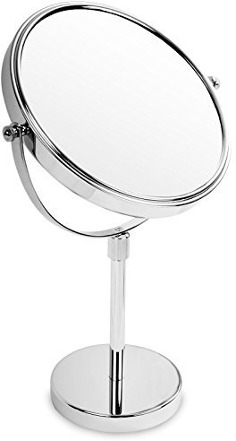 casa pura Miroir cosmétique sur Pied en Acier,Miroir de Table avec Rotation 360°,Miroir de Maquillage Hauteur Réglable,Double Face + Support Anti-éblouissement, Modèle Claudia, x7 grossissement