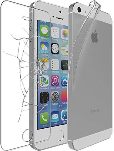ebestStar - Coque pour iPhone SE 5S 5 Apple, Etui Protection Silicone Transparent Antichoc, Souple Slim, Transparent + Verre Trempé