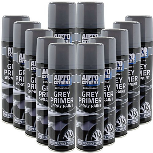 All Purpose Automotive Spray Paint 250ml Can Grey Primer Finish Aerosol Metal Interior Exterior Fast Dry Excellent Coverage Adhesion - Grey Primer - 12 Pack