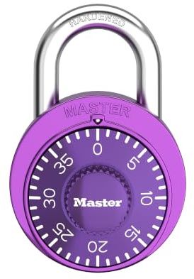 Master Lock Combination Padlock, Gym Locker Lock, 1526EC | Preset 3-Digit Combination Lock for Gym and School Lockers, Maximum Security for Valuables, Indoor Use, Purple Lock