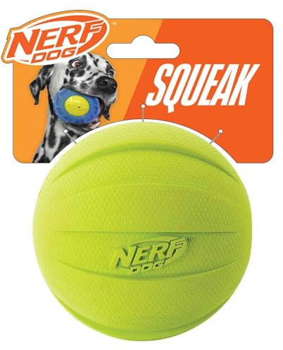 Nerf Dog Rubber Ball Dog Toy with Squeaker, Lightweight, Durable and Water Resistant, 4 Inch Diameter for Medium/Large Breeds, Single Unit, Green