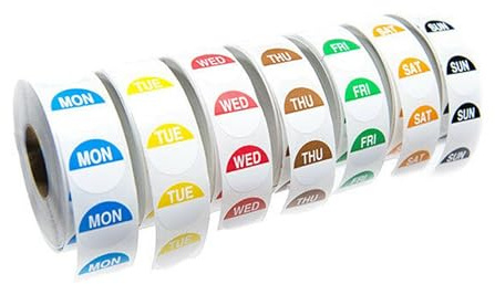 We Can Source It Ltd – Small Paper Day Dots Food Labels Monday to Sunday with Adhesive Finish – for Food Rotation and Date Tracking – Removable, Freezer Safe, and EHO Approved - 1000 Dots Per Roll