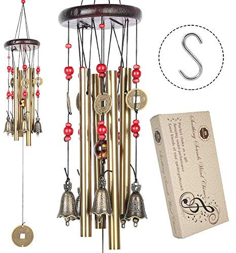 BWINKA Chino Tradicional increíble 4 Tubos 5 Campanas jardín de Bronce jardinería al Aire Libre Viento carillones 60 cm