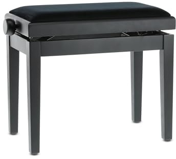 GEWA panca per pianoforte Deluxe, legno massiccio, regolabile in altezza, nero opaco
