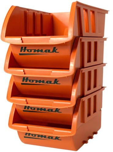 Homak Plastic Bins, Large, Set of 4, HA01040954