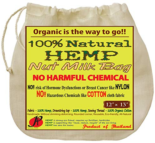 P&F Hemp Nut Milk Bag Reusable | All Natural | No More Microplastic and Toxic Chemicals | Better Than Cotton | Super Healthy Strainer for Making Yogurt/Ghee/Rice | Almond Cloth Filter | 13 X 12-Inches