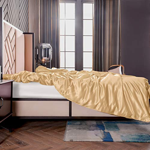 THXSILK Seide Bettbezug, Seide Tröster Cover, Seidenbettwäsche, 100% 19 Momme Bestnote Maulbeerseide Bettwäsche - Gold 135 x 200cm