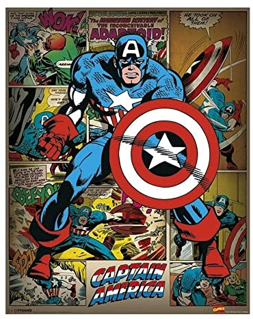 Pyramid International Captain America Retro-Mini-Poster, Marvel Comics, Kunststoff/Glas, mehrfarbig, 40 x 50 x 1,3 cm