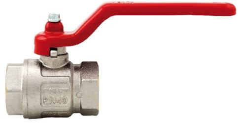 Schläfer 0933035 | Valvola a Sfera 1 1/4 (39,59 mm) Femmina/Femmina in Ottone, Maniglia Leva Rossa, Valvola Passaggio Totale Ideal per Acqua e Olio Filettatura Interna Universale DN32. Made in Italy