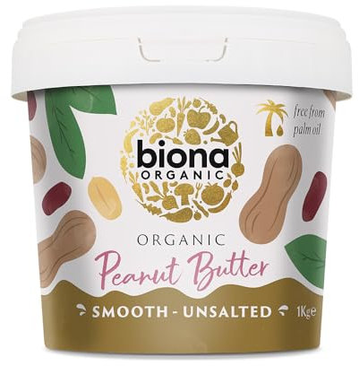 Biona Organic Smooth Peanut Butter 1KG - Unsalted & Palm Oil Free - Made with Freshly Roasted Organic Nuts - Source of Vegan Protein - Gluten & GMO Free