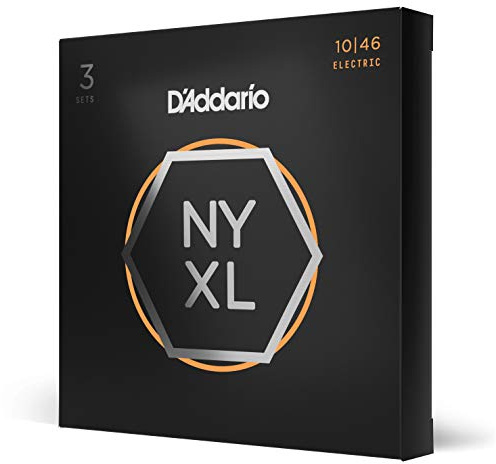 D'Addario Electric Guitar Strings, NYXL Nickel Plated, NYXL1046-3P, Regular Light Gauge 10-46, 6-String Set, Pack of 3