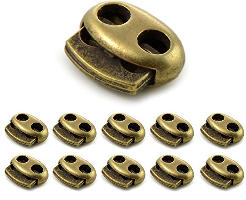 Ganzoo Pinza Tope para Cordones de Chaquetas y Pantalones, diseño Doble Orificio, Metal Color Bronce, Set 10 para Regular Tiradores y cordón túnel sin Nudos, Medidas 17 mm x 15 mm, Agujero 4 mm