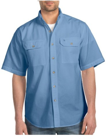 Carhartt Camisa de Manga Corta para Hombre S200, Frente Abotonado, de Cambray Ligero Azul Blue Chambray X-Large