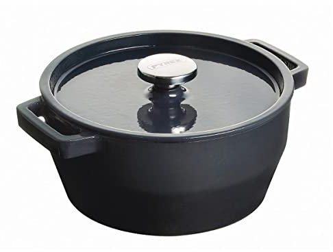 Pyrex Slow Cook Schmortopf rund, Gusseisen emailliert, Carbon, Kohlengrau, 28 cm