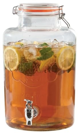 Dispenser per bevande in vetro Jumbo The Vintage Company B 51050 | Coperchio ermetico e rubinetto | Capacità 7,6 litri | Matrimoni/feste/barbecue, 7,6 litri, vetro trasparente
