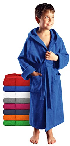 Barnbadrock med huva för pojkar och flickor – 100% bomullsfrotté, mjuk & absorberande, snabbtorkande | OEKO-TEX® certifierad | Morgonrock barn för bad, pool & hem | Flera färger och storlekar