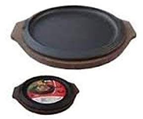 Ilsa Assiette à servir, fonte émaillée, plateau en bois, diamètre 31 cm, Noir