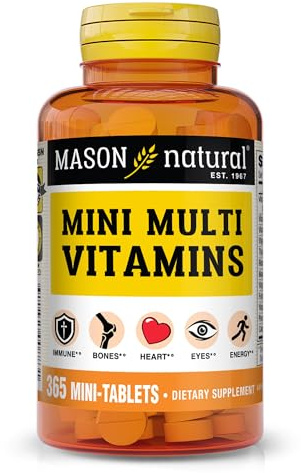 MASON NATURAL Mini Multi Vitamins, Vitamins A, C, D3, E, B1, B2, B3, B6, B12, Folate and Calcium for Overall Health, 1 Year Supply