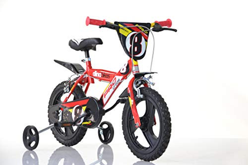 Dino Bikes Jungen Kinderfahrrad rot 163GLN Jungenfahrrad – 16 Zoll | TÜV geprüft | Original | Kinderrad mit Stützrädern - Das Fahrrad als Geschenk für Jungen