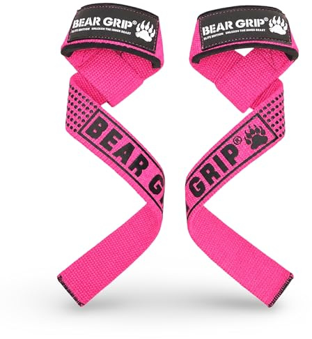 BEAR GRIP Weight Lifting Straps - Wrist Strap for Men and Women | Anti-slip hand grip, 100% cotton straps with neoprene padding for deadlifts, rows, weightlifting and pull training