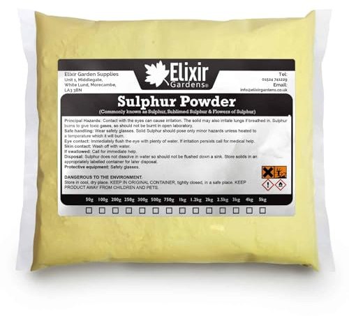 Elixir Gardens Flowers of Sulphur Powder Fertiliser 99.99% Purity 5kg Bag | Fungicide & Soil Conditioner | Various quantities available