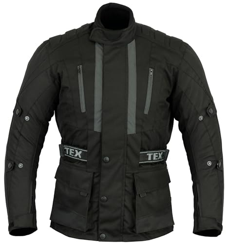Texpeed Giacca da moto con protezioni - Giubbotto 4 stagioni da motociclista inverno invernale/estate impermeabile con armatura (EN 1621-1) Nero - M