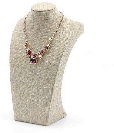 WERSHOW Beige Linen Necklace Display Bust - 15.7 Jewelry Holder for Necklaces, Bracelets, Figure Display Stand (40x23cm)