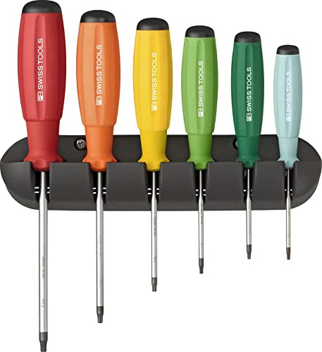 PB Swiss Tools Torx Schraubendreher Set PB 8440 RB | 100% Swiss Made | 6-teiliges farbiges Schraubenzieher Set T8/T9/T10/T15/T20/T25, inklusive Wandhalterung