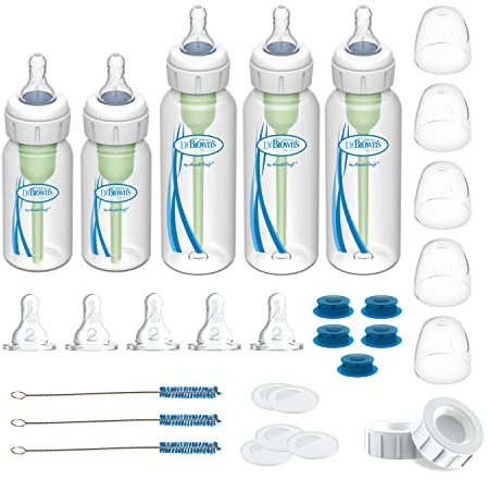 Dr. Brown's Specialty Feeding System Starter Kit, Narrow Baby Bottles, Infant-Paced Feeding Valve, Oral Feeding Solution for Infants with Cleft Lip, Tongue Tie, Lip Tie, 0m+