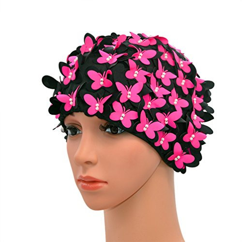 Medifier Badekappe im Vintage-Stil, Blumenblüten-Design, Retro-Stil, für Damen, Rosarot