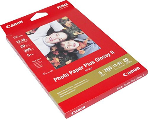 Canon PP-201 Glossy II Photo Paper Plus 5x7 (20 Sheets) - Ideal for Photo Printing, 5x7, 13x18cm - Durable Prints, Instant Touch-Dry - Compatible with Canon Inket Printers
