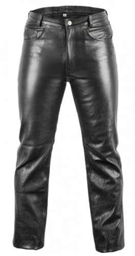 MDM Herrbyxor i Äkta Nötskinn – Biker Jeans i Svart Nappaläder, 5 Fickor, Justerbar Längd (DE/NL/SE/PL, Numerisk, 32, 34, Regelbunden, Regelbunden, Svart)